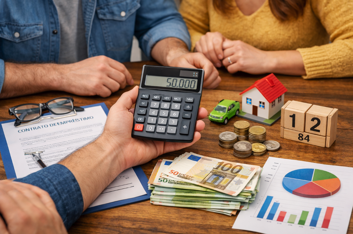 Família feliz com orçamento